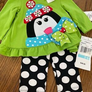 Rare Editions Green Penguin Set with Polka Dot Leggings